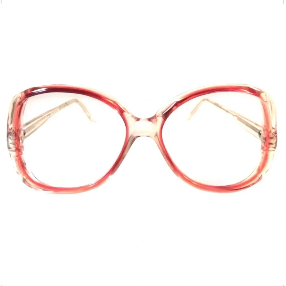 1980’s Vintage Red & Clear Oversized Eyeglasses with Cutouts, Unworn/Deadstock